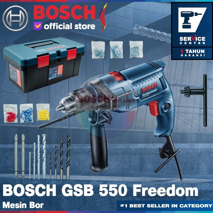 Bosch Impact Drill Gsb 550 Freedom Kit Set 550 Watt Bor Dan Toolkit