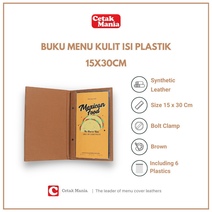 

Buku Menu Kulit Isi Plastik 15X30Cm Brown