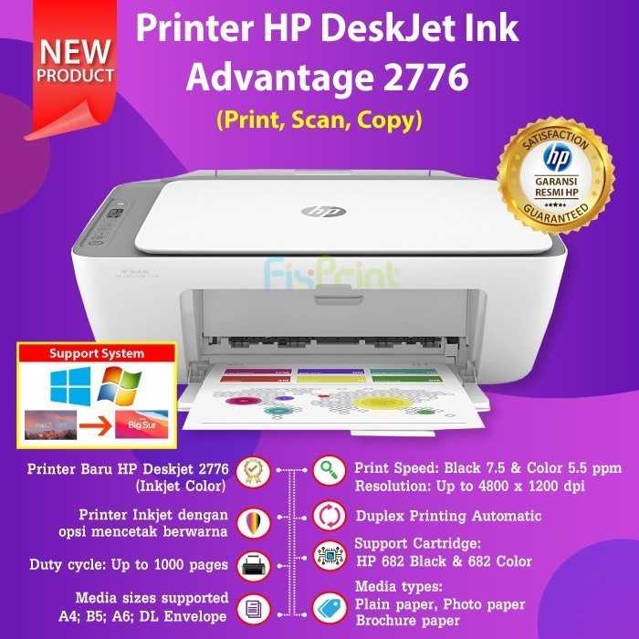 Printer Hp Deskjet 2776 Wifi Bluetooth Print Scan Copy All-In-One