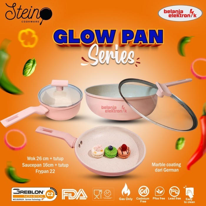 Stein Cookware Glow Pan Wok 26 Cm Frypan 22 Cm Saucepan 16 Cm Marble Termurah Terlaris Promo