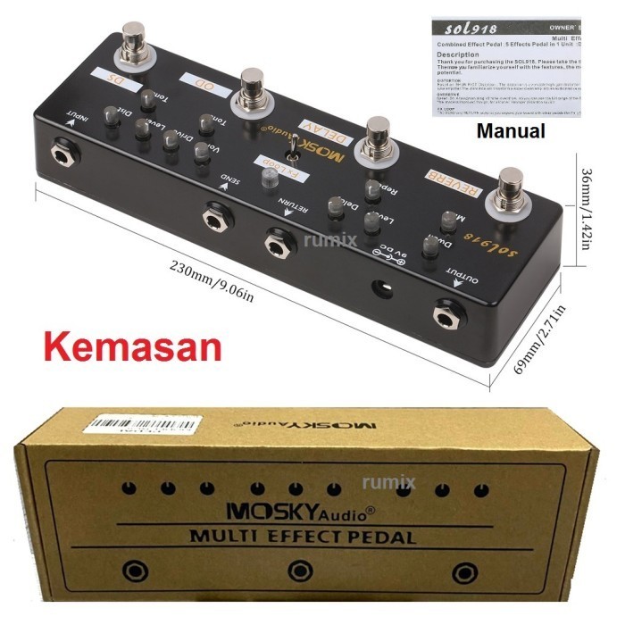 Mosky Sol918 Multi Effect Pedal Efek Gitar 5-In-1 Reverb Pedal Loop