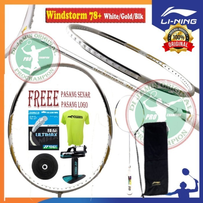 (Paket) Lining Windstorm 78 Plus Raket Badminton Original