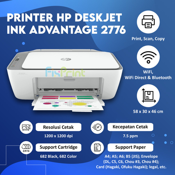 TERMURAH - Printer HP Deskjet 2776 WiFi All in One Print Scan Copy WiFi Bluetooth