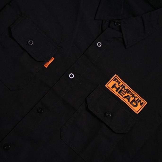 Pumpkin Head Workshirt - Kemeja Hitam Pria Lengan Panjang Bordir Lapakrayyan