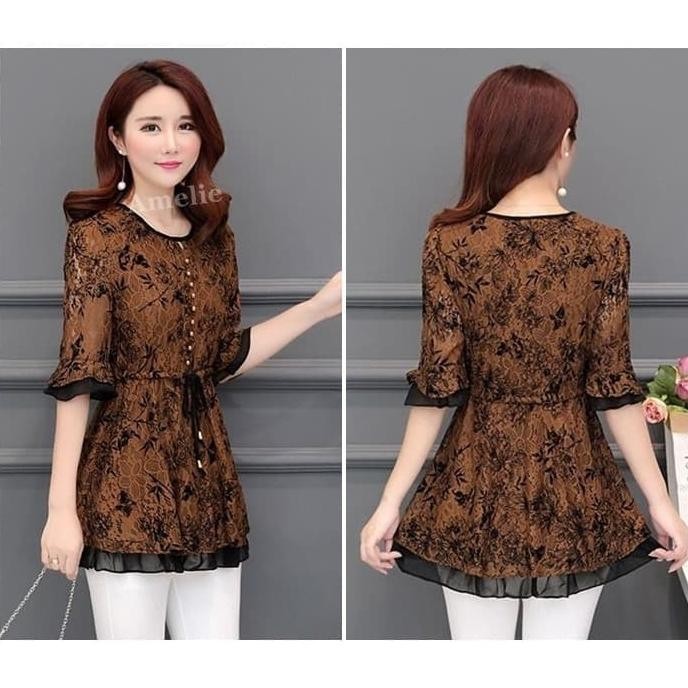 AB637436 Baju Atasan Brukat Brokat Wanita Lace Blouse Korea Import