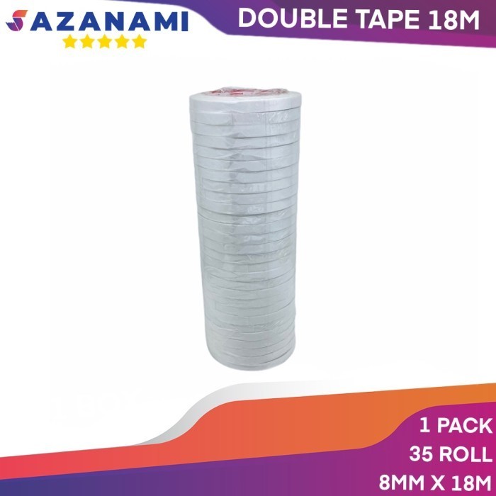 

DOUBLE TAPE 8MM X 18 METER DOUBLETAPE KERTAS PUTIH SAZANAMI ISI 35ROLL