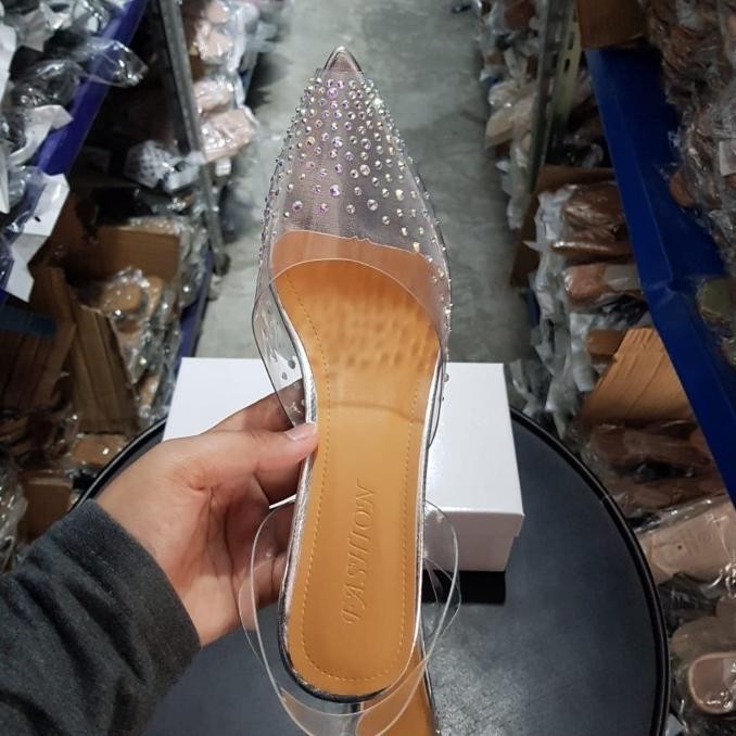 Sepatu Heels Transparan Import Wanita Sandal Hak Kaca Model Kristal Ck