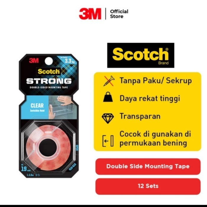 

HOT SALE Scotch 3M Perekat Double Side Clear Mounting Tape 410-S19 19mm x 1,5m