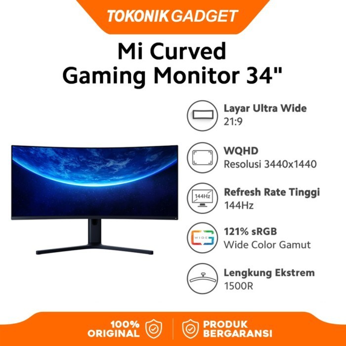 Xiaomi Mi Curved Gaming Monitor 34" Wqhd Layar Ultra Wide 144 Hz