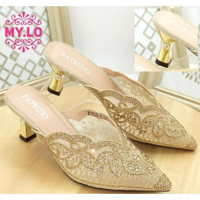 Sandal Pesta Heel Selop Wedges Gold Import Mylo Ms5A65