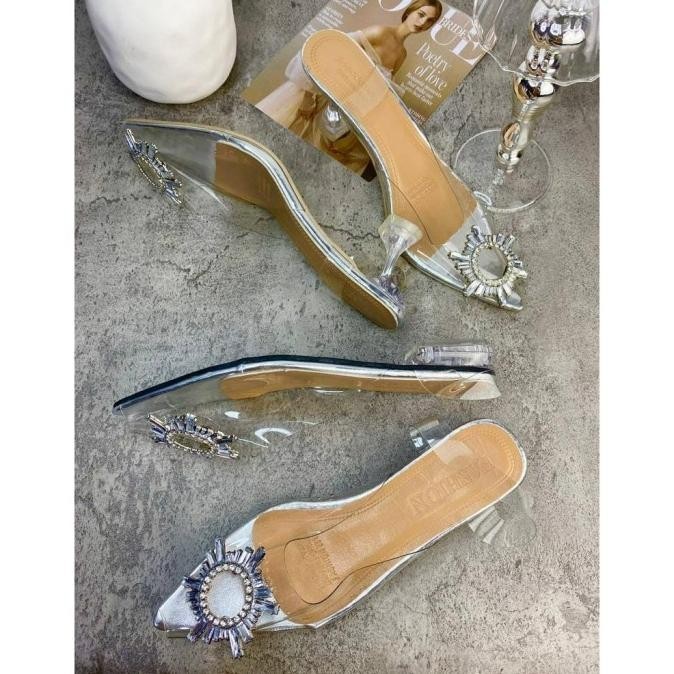 Sepatu Hak Tinggi Import Fashion Wanita Bohemian Heels Kaca Transparan