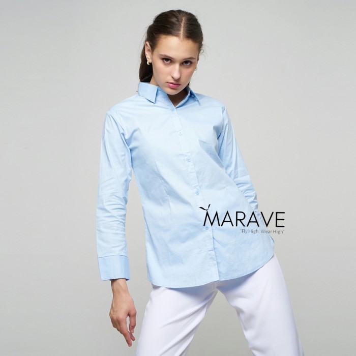 MURAH kemeja polos biru muda wanita kemeja biru langit wanita kemeja kerja Silahkan diorder