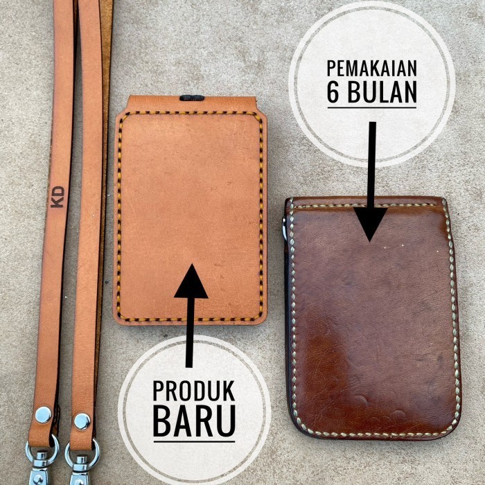 

BARANG TERLARIS Nametag holder kulit kerbau vegtan - lanyard id card vegtan kerbau