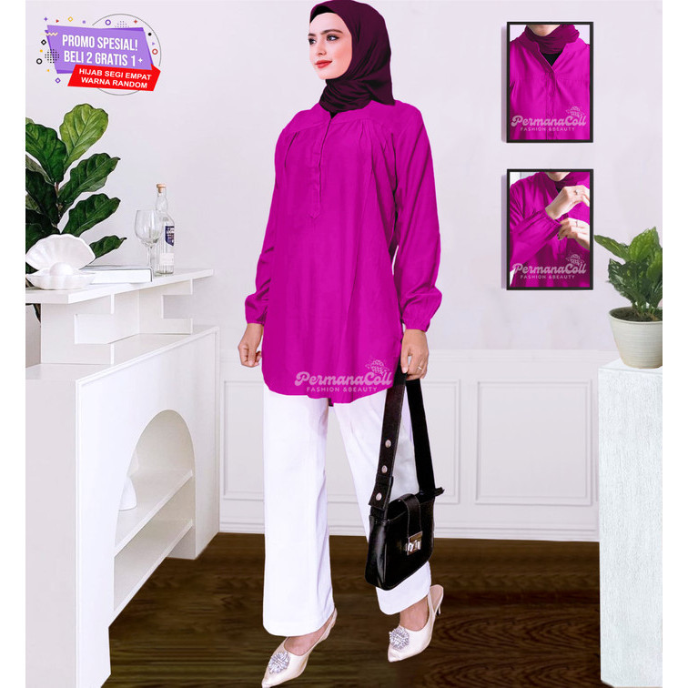 MURAH Baju Atasan Blus Wanita Blouse Magenta Kemeja Jumbo Muslim Silahkan diorder
