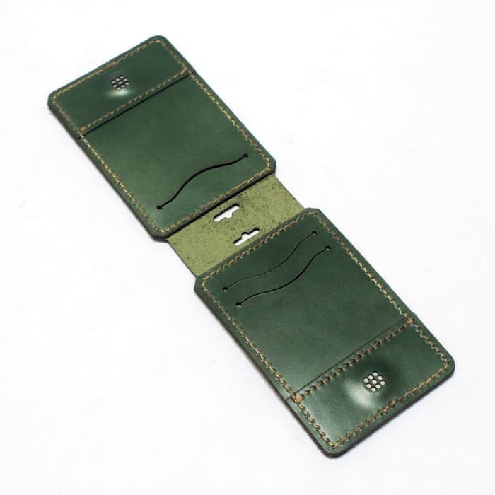 

BARANG TERLARIS ID card holder lipat kulit asli name tag magnet tali hijau PHID655