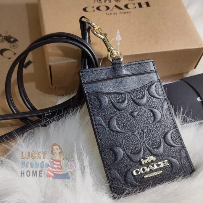 

Ch 58634 Gantungan Lanyard Id In Signature Leather Embossed Black Ori Kualitas Premium