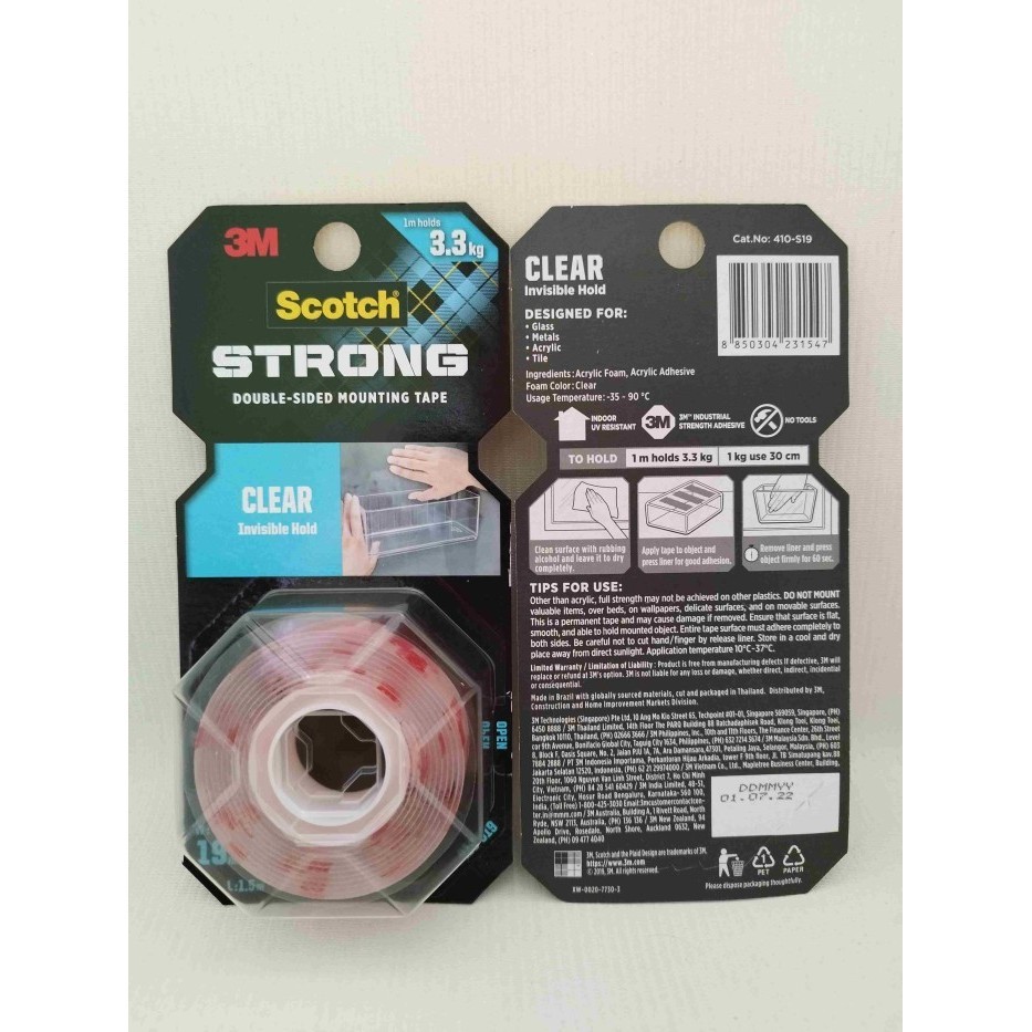 

3M 410-S19 SCOTCH STRONG Double Sided Mounting Tape CLEAR DISKON