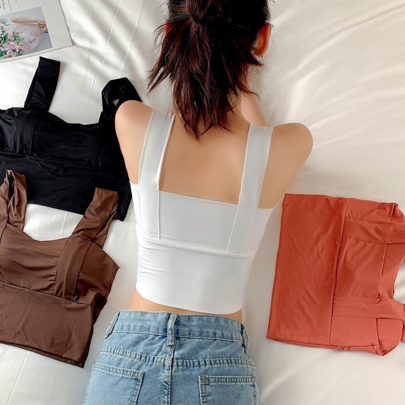 Bra Sport Crop Top Tanktop Square Neck Seamless Gym Push Up 1077