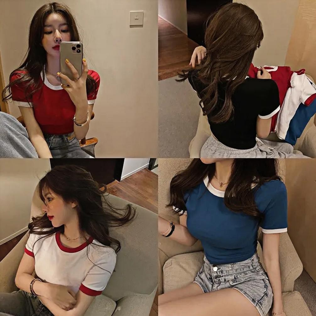 Cod (S-Xl) - Lmj Fashion Basic Crop Top Woman Two Color Combination - Wwb