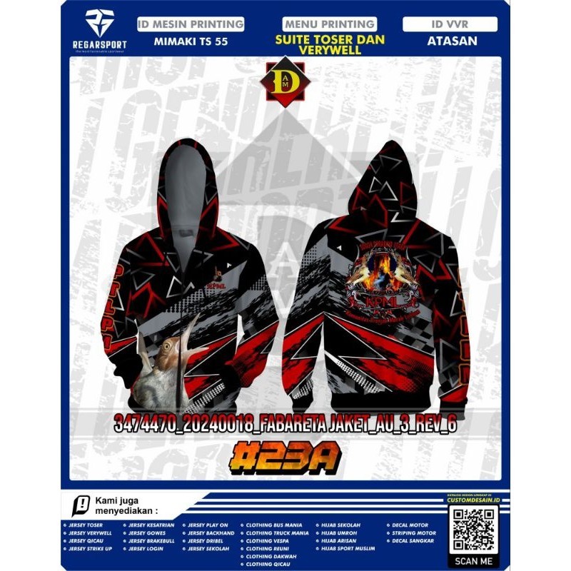 KRAK JAKET BERKRUDUNG PRINT RIB LENGAN