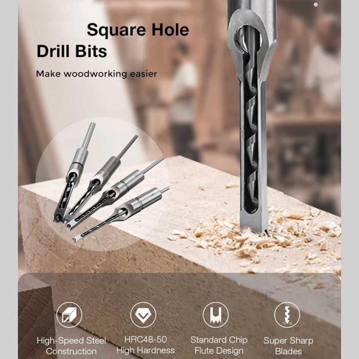 4PCS MATA BOR BOBOK KAYU PAHAT MESIN SQUARE DRILL BIT MORTISE TENON