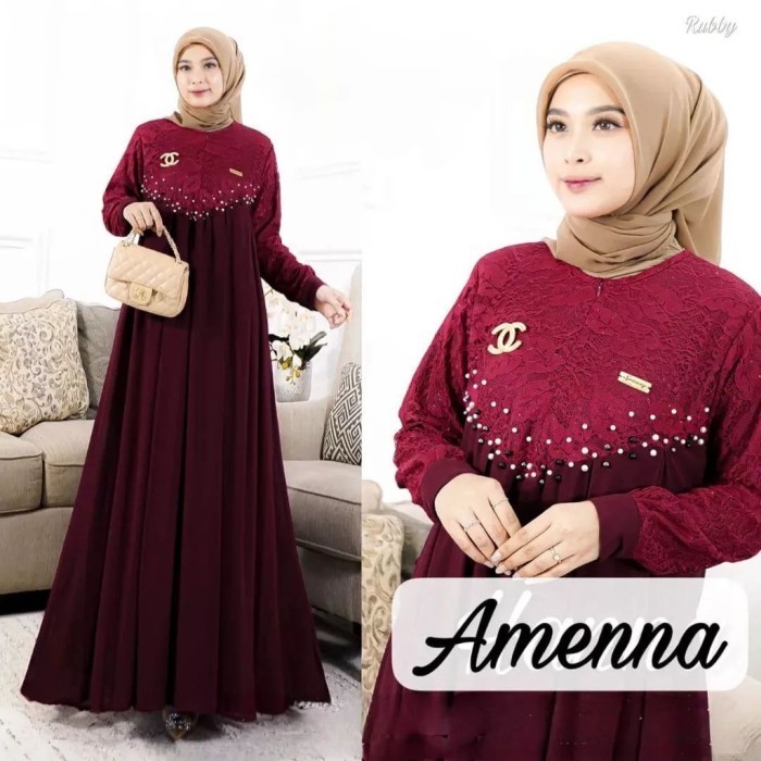 Gamis Lebaran Baju Gamis Muslim Wanita syari Polos Dewasa Jubah Muslimah Maxi Dress - maron