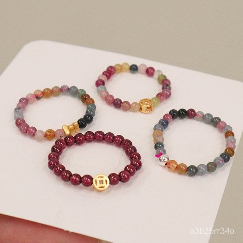 Baru 2024Sangat Bagus2mmCincin Turmalin Pelangi Wanita Turmalin Kecil Manik-manik Bulat Koin Perak M