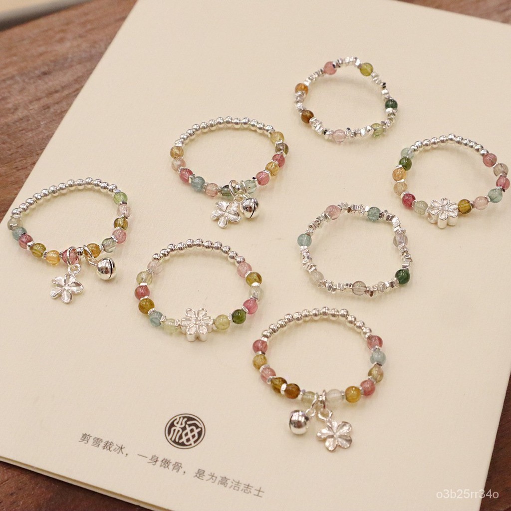 Baru 2024Cincin Turmalin Alami Kristal Perak Murni Elastis Keberuntungan Temperamen Tidak Memudar Ci