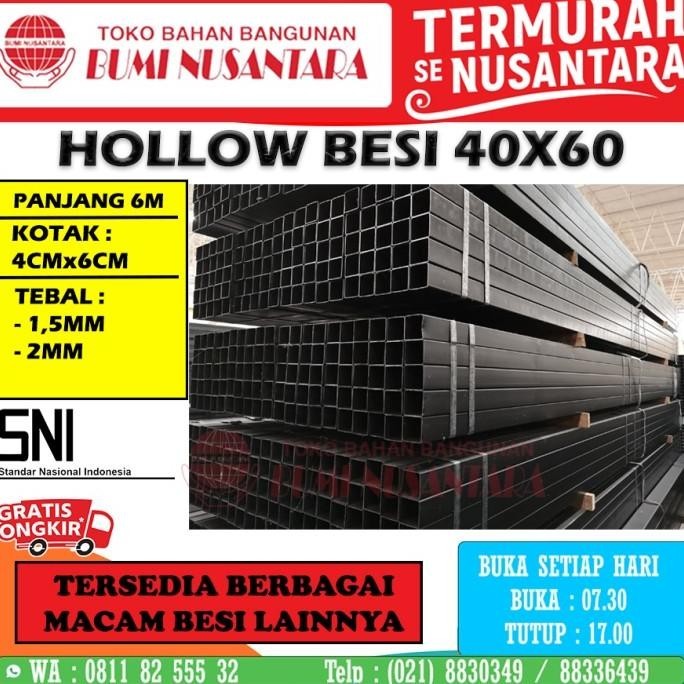 Hollow Besi 4X6 Sni 2Mm 1,5Mm Pipa Kotak Hitam Holo Besi Pagar 40X60 Kualitas Premium