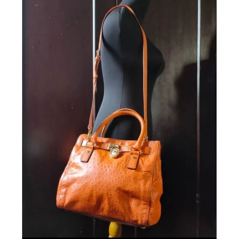 Handbag/Tas Jinjing Kulit Burung dengan Tali Sling  M I C H A E L  K O R S  Orange Preloved/second