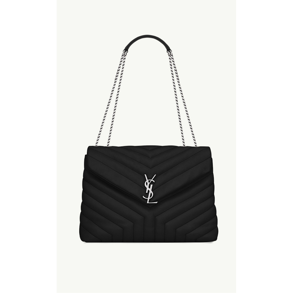 YVES SAINT LAURENT Medium Loulou Shoulder Bag in Black Quilted Leather SHW