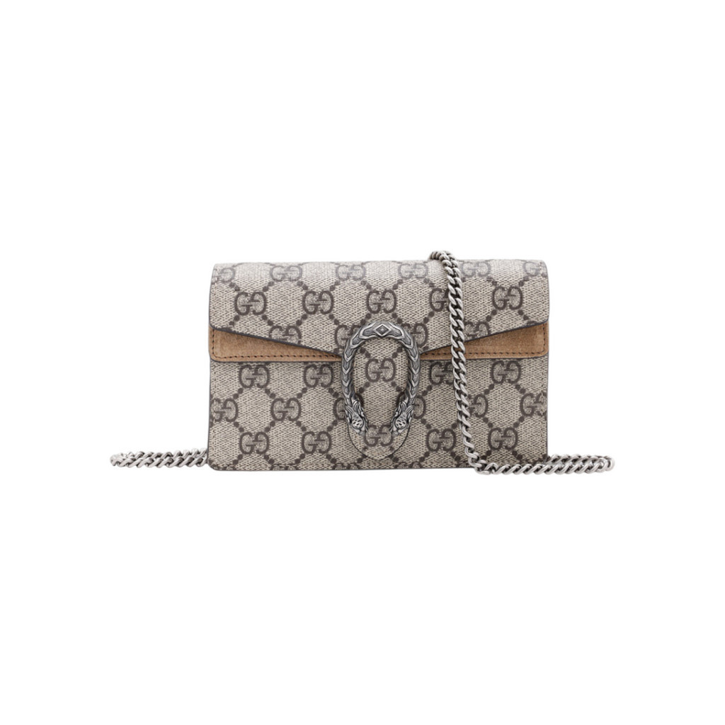 GUCCI Super Mini GG Supreme Dionysus Chain Shoulder Bag in Beige/Taupe