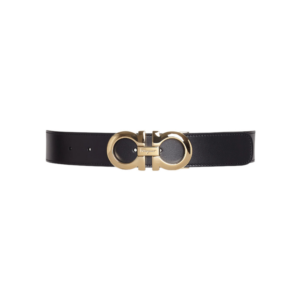 SALVATORE FERRAGAMO Men Reversible Gancini Belt 35mm in Black/Hickory Calfskin GHW
