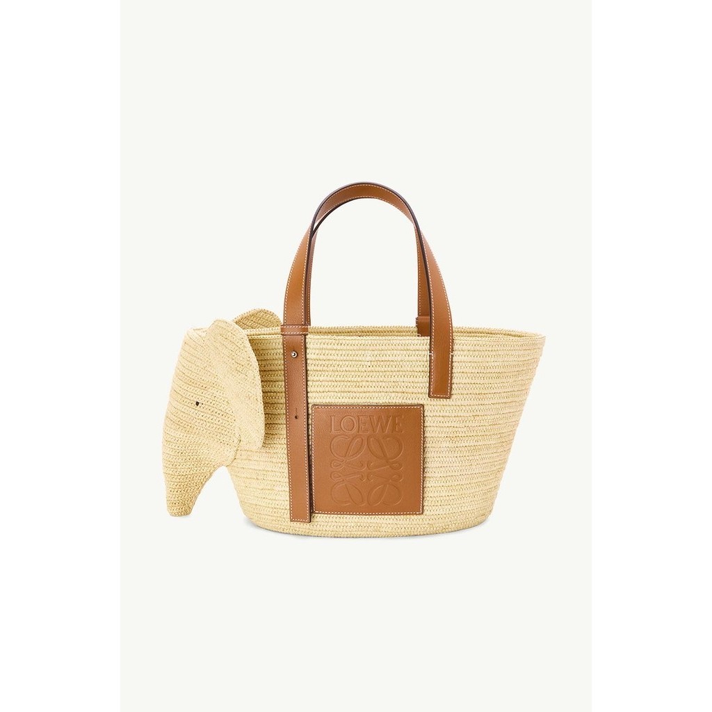 LOEWE Elephant Basket Top Handle Bag in Natural/Tan