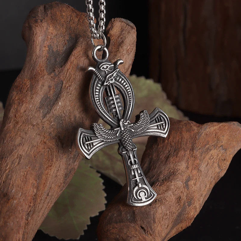 Perhiasan Mesir Kuno Liontin Salib Ankh Kalung Santo Pelindung Mode Pria Perhiasan Jimat Firaun