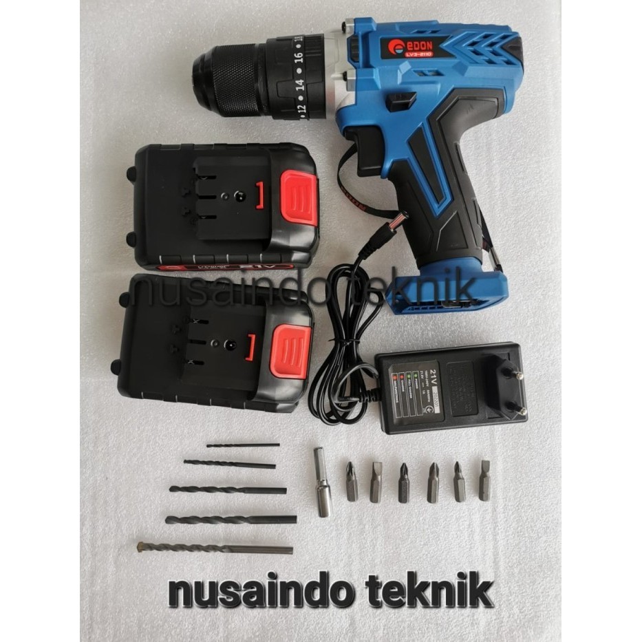 MESIN BOR BATERAI EDON LV3 2110 21 VOLT IMPACT CORDLESS DRILL