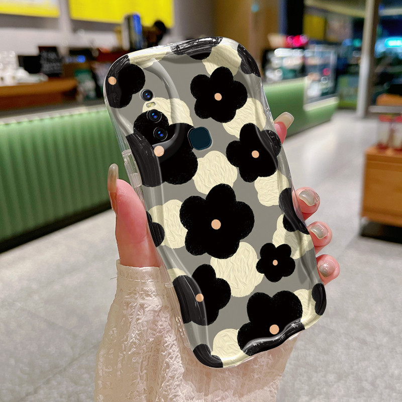 Casing Hp VIVO V15 VIVO V15 Pro VIVO V20 Pro VIVO S7 Case sarung HP pola bunga hitam pelindung Kesin