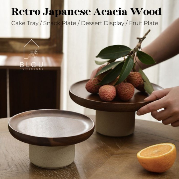 RETRO JAPANESE ACACIA WOOD CAKE FRUIT TRAY DISPLAY STAND KUE BUAH KAYU