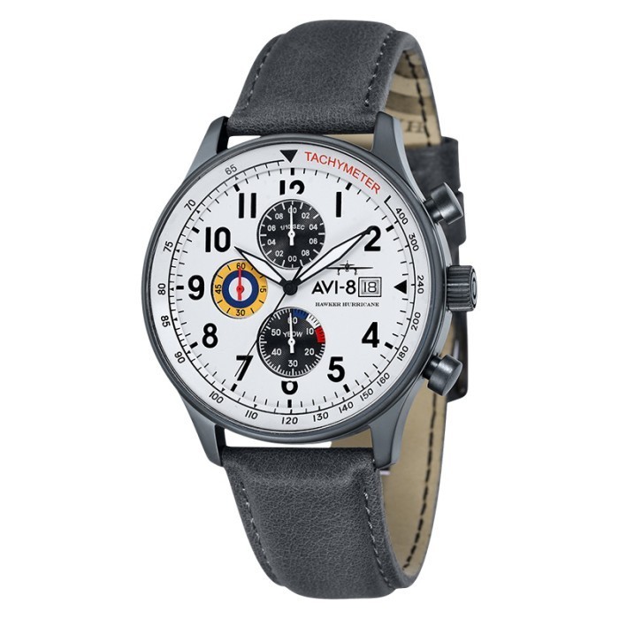 Jam Tangan Pria AVI-8 Man Hawker Watch White Dial Grey Leat