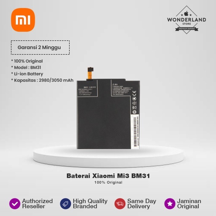 Baterai Xiaomi Mi3 (BM31) - Original - Wonderland Store Bandung