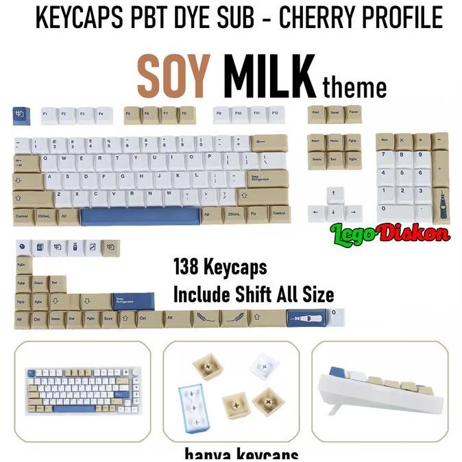 New Keycaps Pbt Dye Sub Cherry Profile - Soy Milk Theme