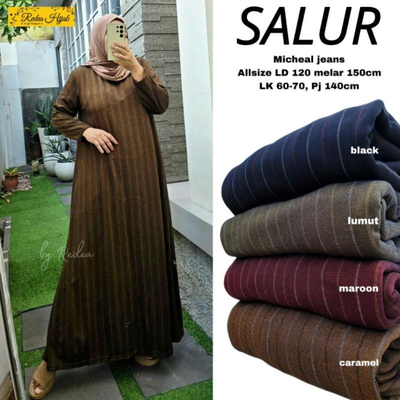 Gamis Muslimah Salur Jumbo Maxy Motif Garis Bahan Micheal Denim LD 120-150 Muat BB 100 kg