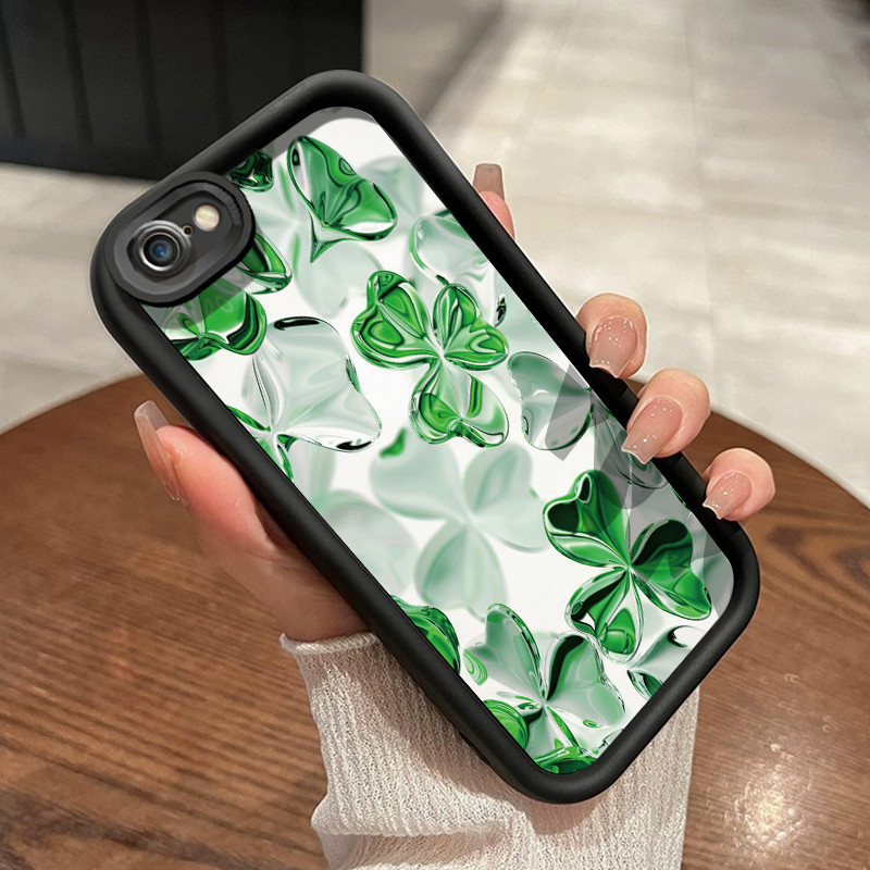 Casing Hp iPhone 6 Plus 6s Plus 7 Plus 8 Plus SE 2020 Case hp pola daun hijau Casing lunak cangkang 