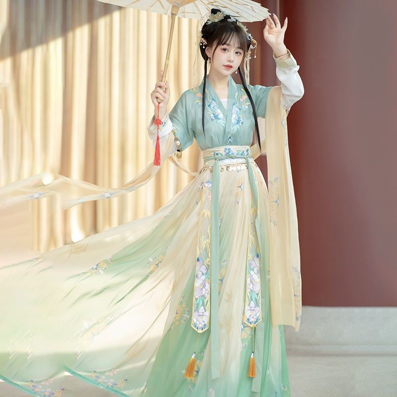 Jaket Han China Wanita, Pakaian Sehari-hari Gaya Tang Pinggang Lurus dan Gaun Gaya China