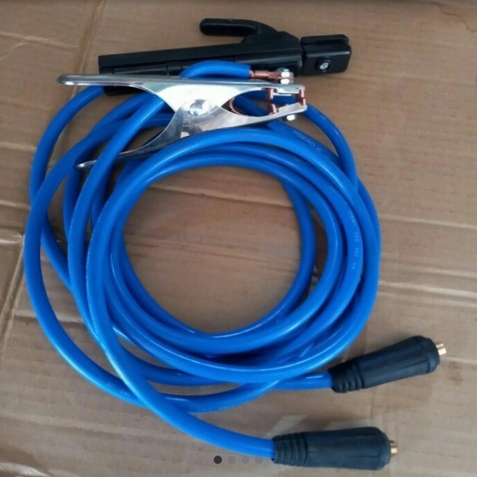 PAKET SET TANG LAS & tang masa & kabel listrik 5 meter biru