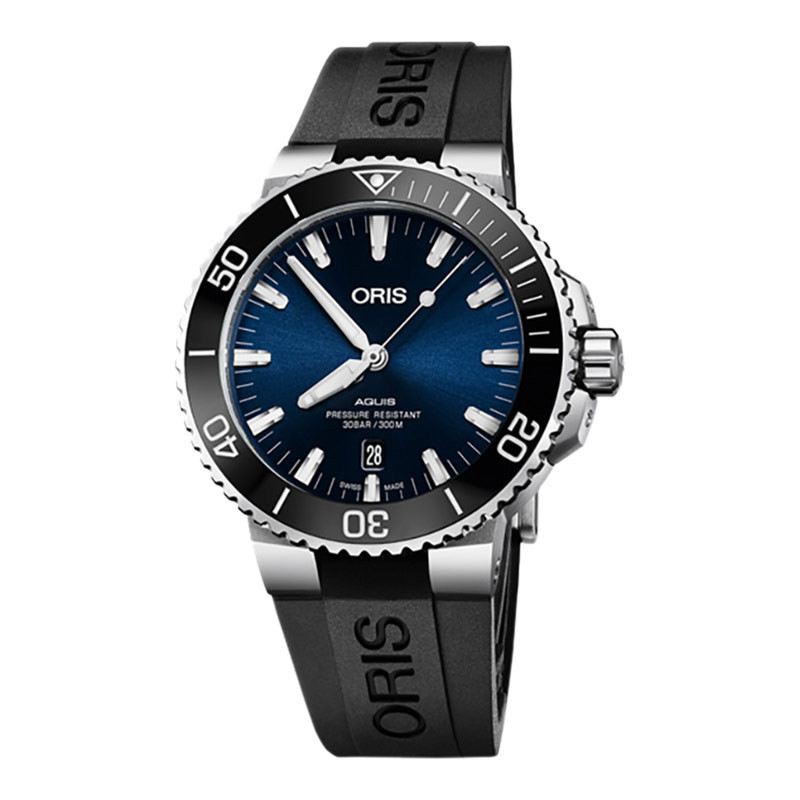 Jam Tangan Pria Oris Aquis 01-733-7730-4135-07-4-24-64EB Date Automatic Diver Blue Dial Black Rubber