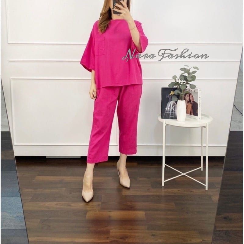 One set wanita kekinian linen premium Cozie one set
