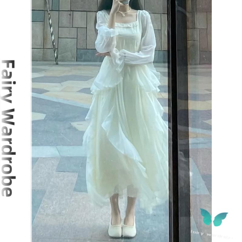 COD#New French style long-sleeved dress（gaun), gentle style, super fairy fairy dress, Korean version
