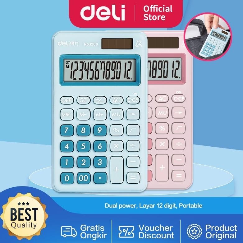 

ORIGINAL Deli Desktop Calculator / Kalkulator Meja Mini Portable Dual Power Lucu 1200 Aza-125