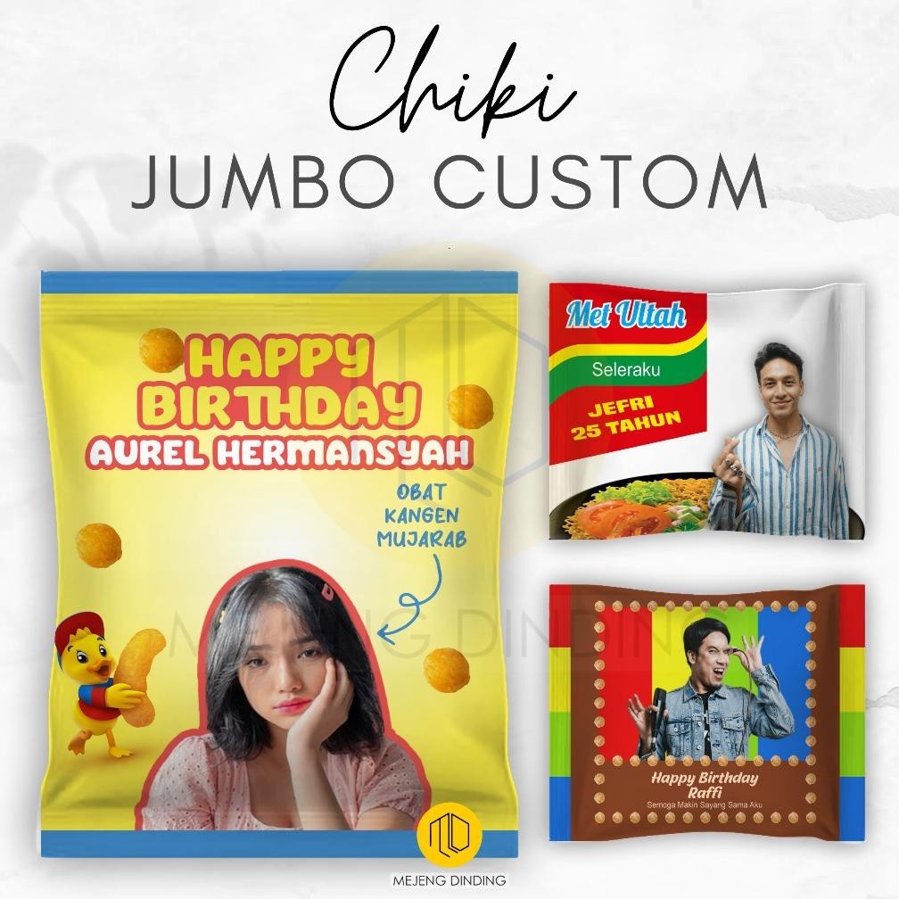 

VIRAL (1 HARI JADI) CHIKI JUMBO / CIKI JUMBO / KADO UNIK SNACK / KADO UNIK SNACK JUMBO / KADO SIDANG VALENTINE / SNACK BUNGKUS SNACK CUSTOM FOTO TANPA MINIMAL ORDER GB29